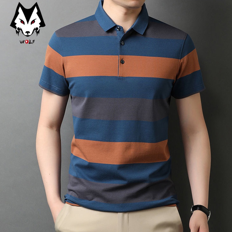 Áo polo Cotton Ngắn Tay Phối Màu Kẻ Sọc Thời Trang Cho Nam