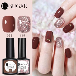 Ur SUGAR 2 chiếc 7.5ml Gel Ba Lan Bộ Vàng Nâu Lấp Lánh Varnish Ngâm Tắt UV Nail Gel Kit