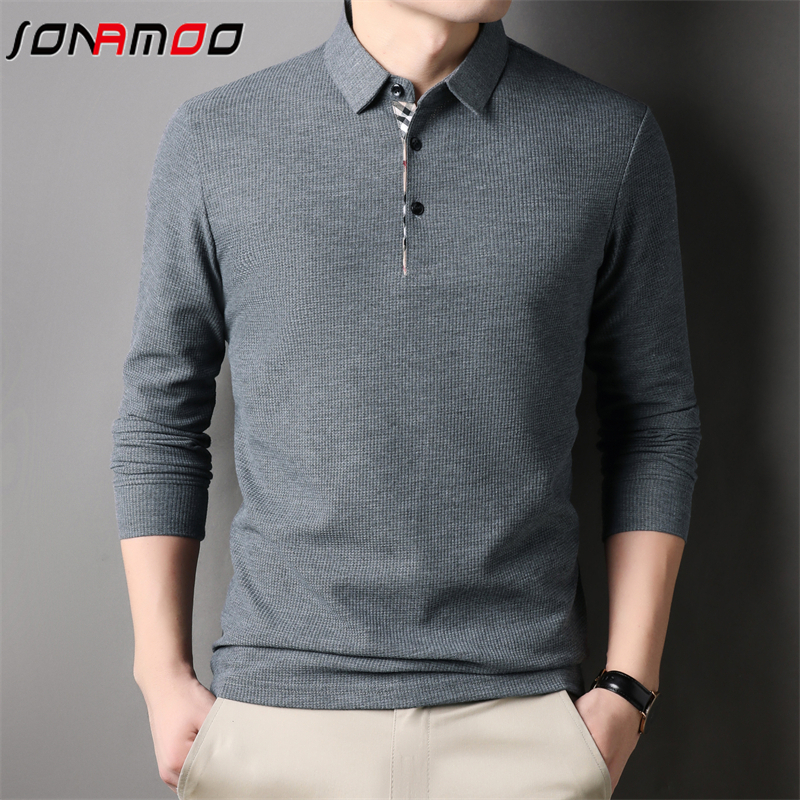 Áo Thun Nam Dài Tay Cổ Bẻ Màu Trơn Thời Trang