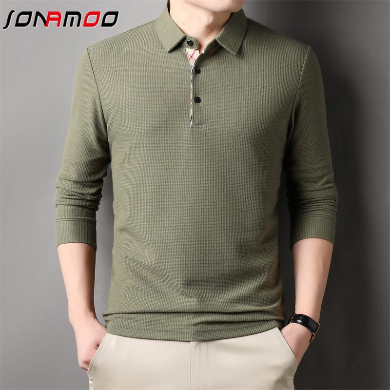 Áo Thun Nam Dài Tay Cổ Bẻ Màu Trơn Thời Trang