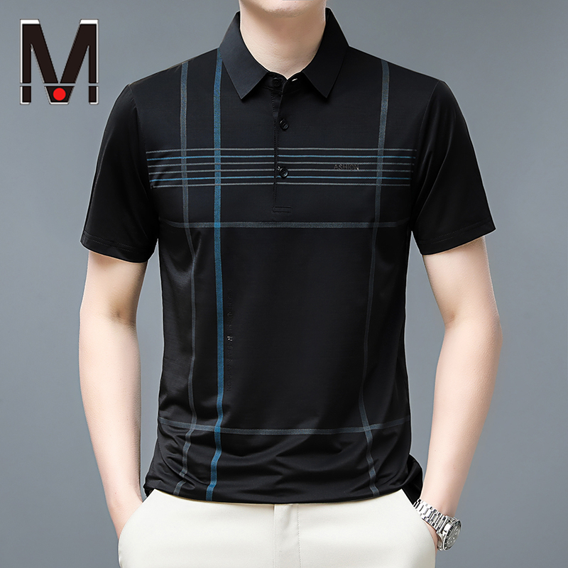 Áo polo Tay Ngắn Thoáng Khí In Họa Tiết Kẻ Sọc Thời Trang Công Sở Cho Nam