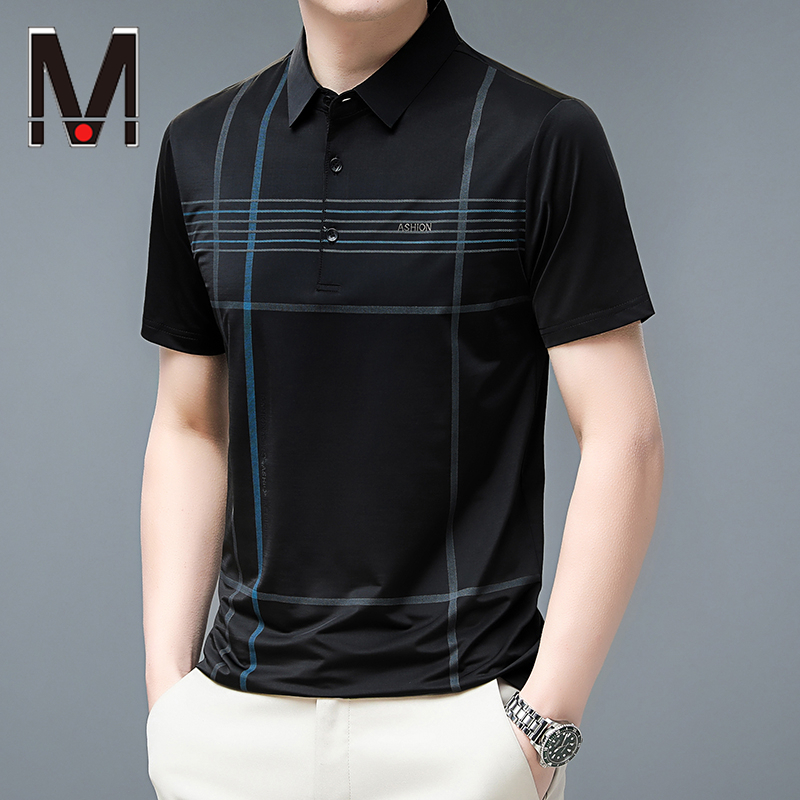 Áo polo Tay Ngắn Thoáng Khí In Họa Tiết Kẻ Sọc Thời Trang Công Sở Cho Nam
