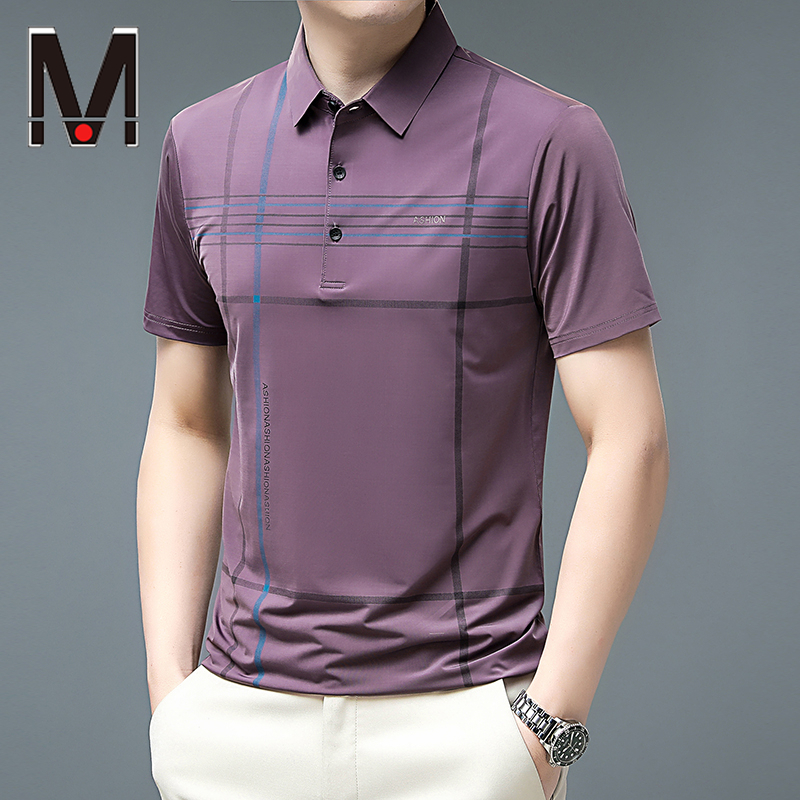 Áo polo Tay Ngắn Thoáng Khí In Họa Tiết Kẻ Sọc Thời Trang Công Sở Cho Nam