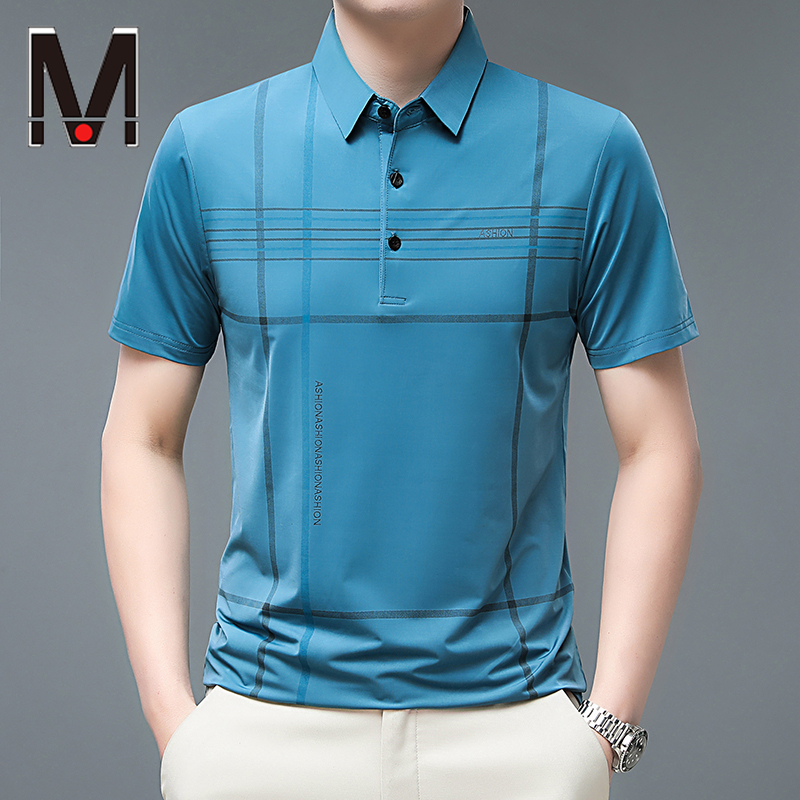 Áo polo Tay Ngắn Thoáng Khí In Họa Tiết Kẻ Sọc Thời Trang Công Sở Cho Nam