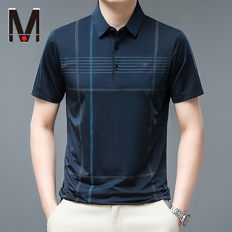 Áo polo Tay Ngắn Thoáng Khí In Họa Tiết Kẻ Sọc Thời Trang Công Sở Cho Nam