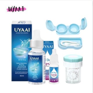 Uyai Bộ Dung Dịch Giải Pháp Chăm Sóc Kính Áp Tròng 60ml + Ống Kính drops 10ml + Hộp Đựng + Máy Làm Sạch Thấu Kính