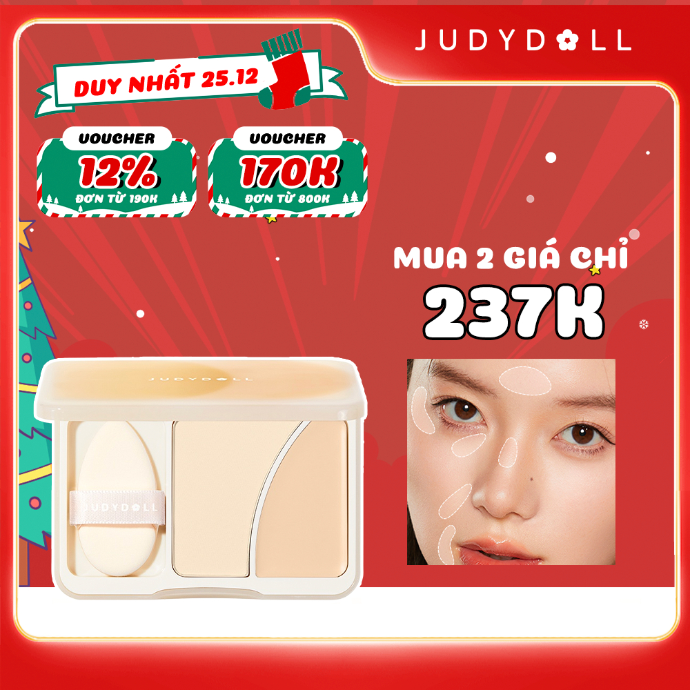 Phấn Bắt Sáng JUDYDOLL Hai Màu Lì Kiêm Kem Che Khuyết Điểm Làm Sáng Da