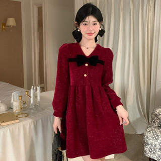 Đầm Dáng Chữ a Cổ Chữ v Thắt Nơ Eo Cao Phong Cách Thời Trang Pháp Dành Cho Nữ
