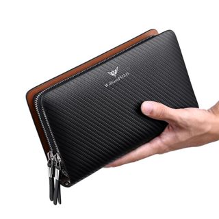 túi clutch nam William polo Sức chứa lớn khóa kéo đôi túi cầm tay nam Đa chức năng ví nam dài  Clutch Bag Men Leather Large Capacity Wrist Bag Fashion Double Zipper Multifunctional Card Holder Wallet