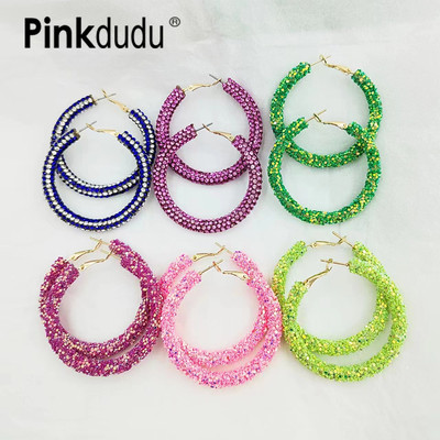 Pinkdudu Bông Tai Hình Tròn Lớn Bằng Hợp Kim Nhiều Màu Sắc Lấp Lánh Thời Trang Cho Nữ pd1819