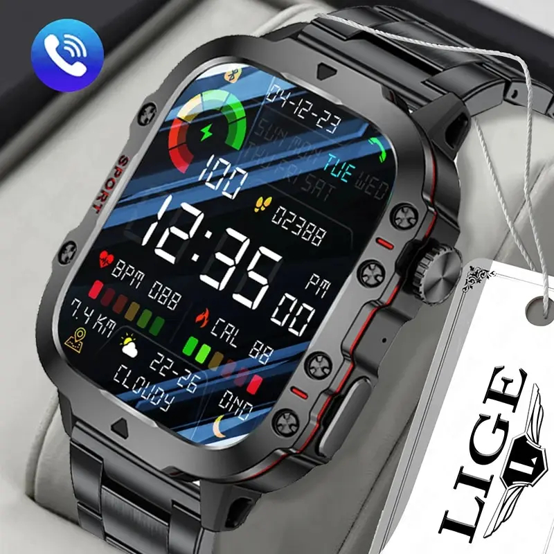 Lige Đồng Hồ Thông Minh Đa Chức Năng Màn Hình 1.96 inch Chống Thấm Nước