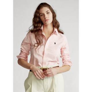 Rl Nữ ngựa nhỏ dài tay ve áo sơ mi cotton thêu màu trơn chất lượng cao Top