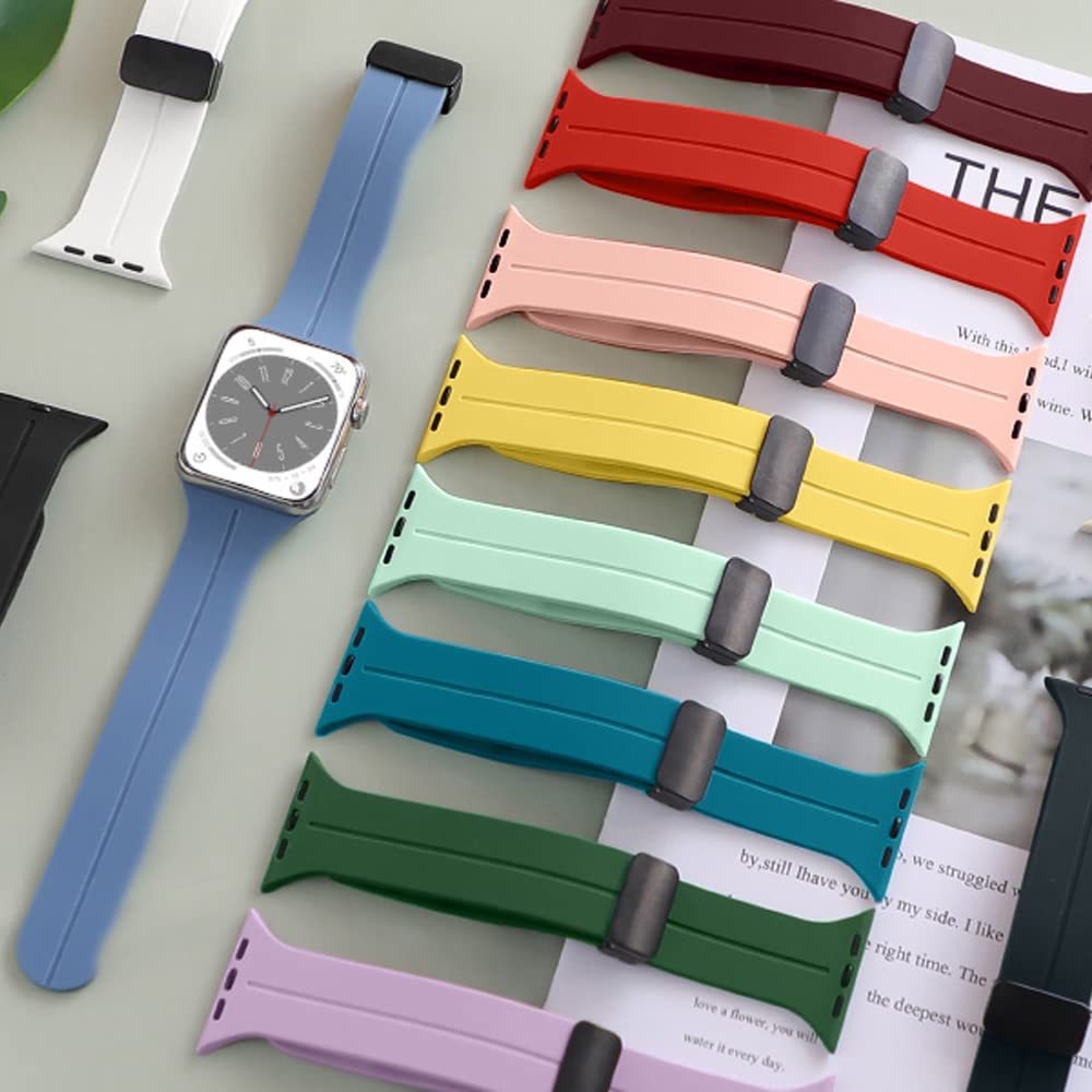 Dây Đeo Silicone Khóa Nam Châm Cho Đồng Hồ Thông Minh Apple watch 44mm 45mm 49mm 40mm 41mm 42mm 38mm 45 mm Series 7 8 se 6 5 3 ultra