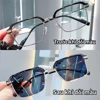 【kính đổi màu】Kính đổi màu thời trang kính cận thị tròng kính chống bức xạ kính gọng vuông dành cho nam và nữ 1002
