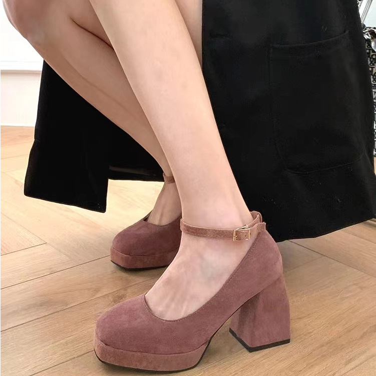 Giày Cao Gót Đế Dày 8CM Màu Đen / Hồng Phong Cách Lolita Thời Trang 2023 Cho Nữ