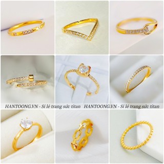 Nhẫn nữ làm bằng titan cao cấp không gỉ thiết kế nhiều đá lấp lánh mạ vàng 18k thời trang thanh lịch tinh tế