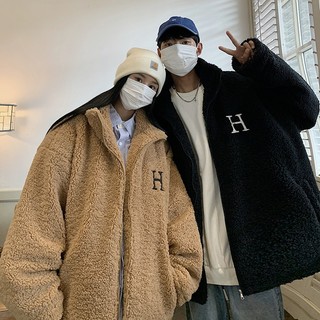  Quần áo cặp vợ chồng Thư mùa đông thêu cừu len áo khoác nam dày Vintage bông Coat 