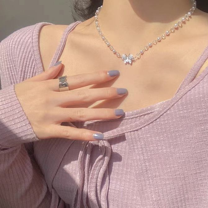 🍒🍒CHERRYKOKO Vòng Cổ Choker Mặt Bướm Đính Ngọc Trai Đơn Giản Thời Trang Hàn Quốc