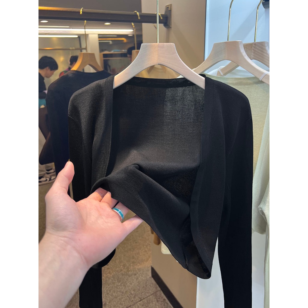 YAYUAN Short Knitted Cardigan Women's Long Sleeve Black