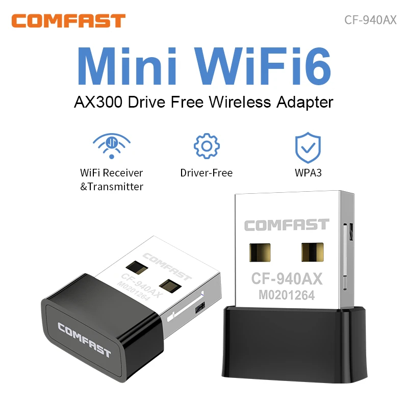 Comfast Bộ thu sóng Wifi Mini USB wifi6 11ax ax300 WPA3 Bộ chuyển đổi wifi USB Donge cho PC win10/11