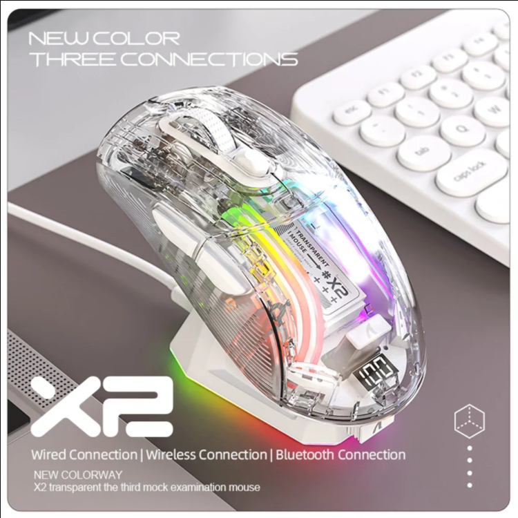 Chuột Bluetooth sạc từ tính Attack Shark X2 Pro, Tri-Mode, Đèn RGB, Trong suốt, Đèn báo pin, Điện th