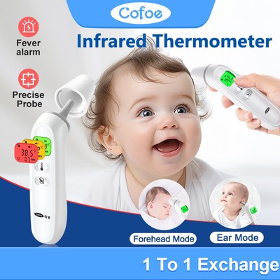 Cofoe 4 trong 1 Forehead & Ear & Indoors Nhiệt kế hồng ngoại không tiếp xúc với đèn nền ba màu Thân máy / Vật thể Máy đo cảm biến nhiệt độ Sốt Máy quét nhiệt kỹ thuật số cho trẻ em