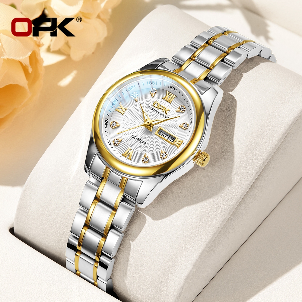 OPK  Đồng hồ nữ chính hãng thiết kế đẹp dây kim loại chống nước sáng chói màu trắng đen vàng 8103