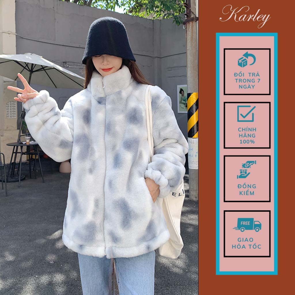 Karley Áo Khoác Cotton Giả Lông Cừu Dáng Rộng Thời Trang Thu Đông Cho Nữ