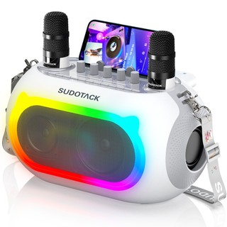 Sudotack Máy Hát karaoke km300-Trắng Kèm 2 Micro Không Dây bluetooth rgb Loa bluetooth Dùng Cho tv / Tiệc Sinh Nhật