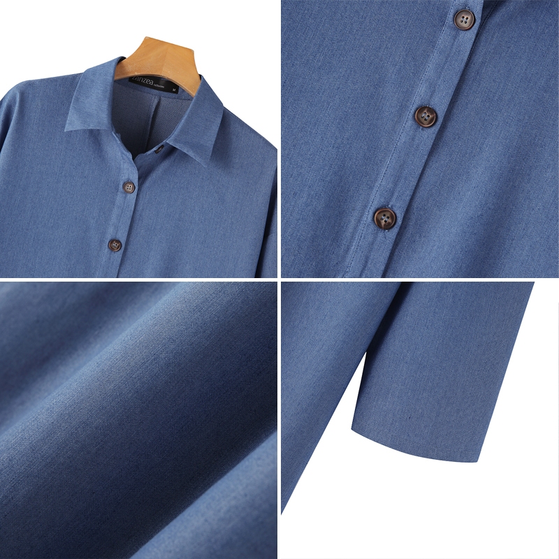 Đầm kiểu sơ mi ZANZEA denim dài tay phong cách Hàn Quốc thanh lịch dành cho nữ