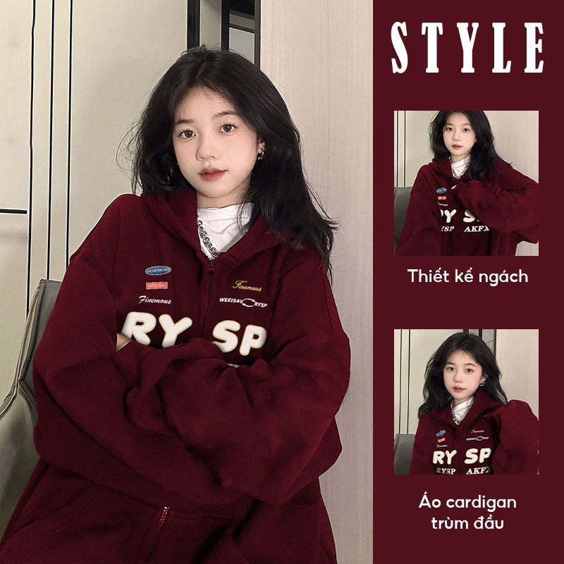 áo khoác bomber nữ chất dày dặn in ấn áo hoodie nữ rộng nhiều màu Cho Nữ