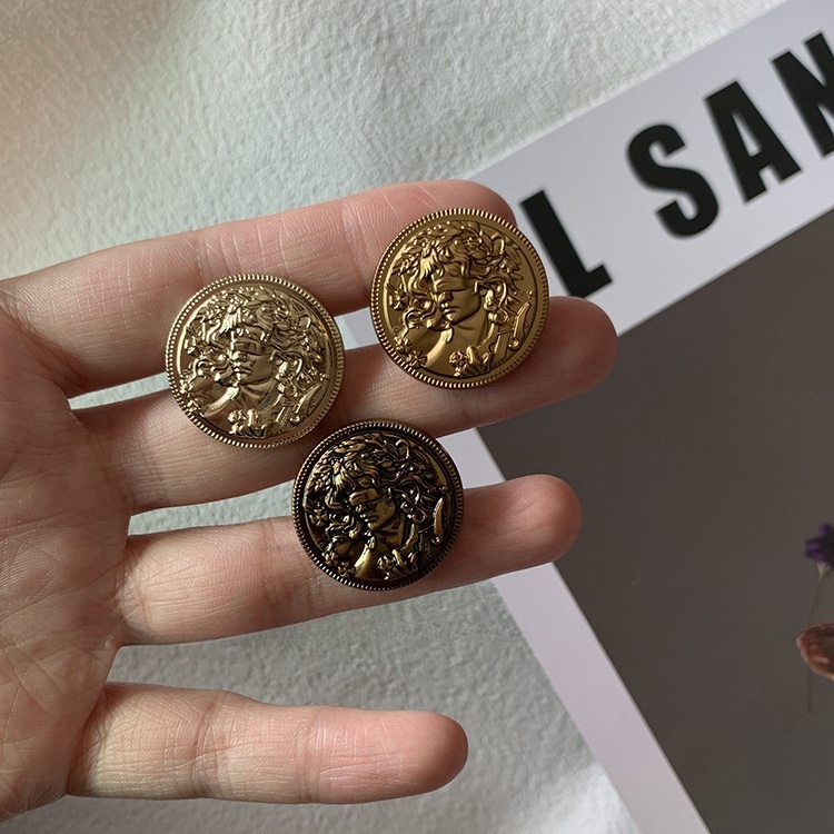 Set 5 Nút Tròn Kim Loại Thời Trang vintage 15 / 18 / 20 / 23 / 25mm