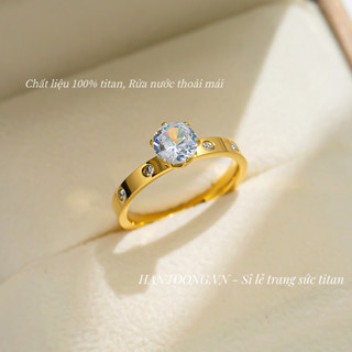 Nhẫn titan cao cấp không gỉ mạ vàng 24k thiết kế đá pha lê lấp lánh thời trang sang trọng dành cho nữ