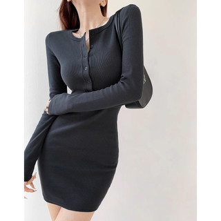 Hình Truyện Tranh Ôm Phù Hợp Với Hông Gần Đầm Âu Mỹ Màu Trơn Đáy Trong Váy Ngắn Nút Nửa Mở Nút Cổ Chữ V Sâu Thấp-