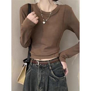 Porozi Áo Thun Tay Dài Cổ Tròn Ôm Dáng Thời Trang Thu Đông Cổ Điển Dành Cho Nữ 231227