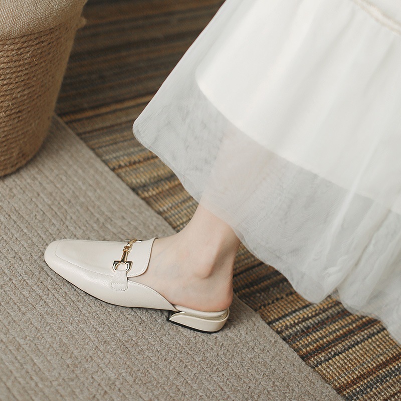 Hong Kong Premium shoes❥Dép Bít Mũi Gót Dày Vừa Thời Trang Cao Cấp Phong Cách Hong Kong Cho Nữ