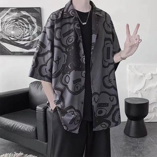 Áo Sơ Mi Tay Ngắn Dáng Rộng Thoáng Khí In Họa Tiết Phong Cách Hàn Quốc Thời Trang Mùa Hè Cho Nam