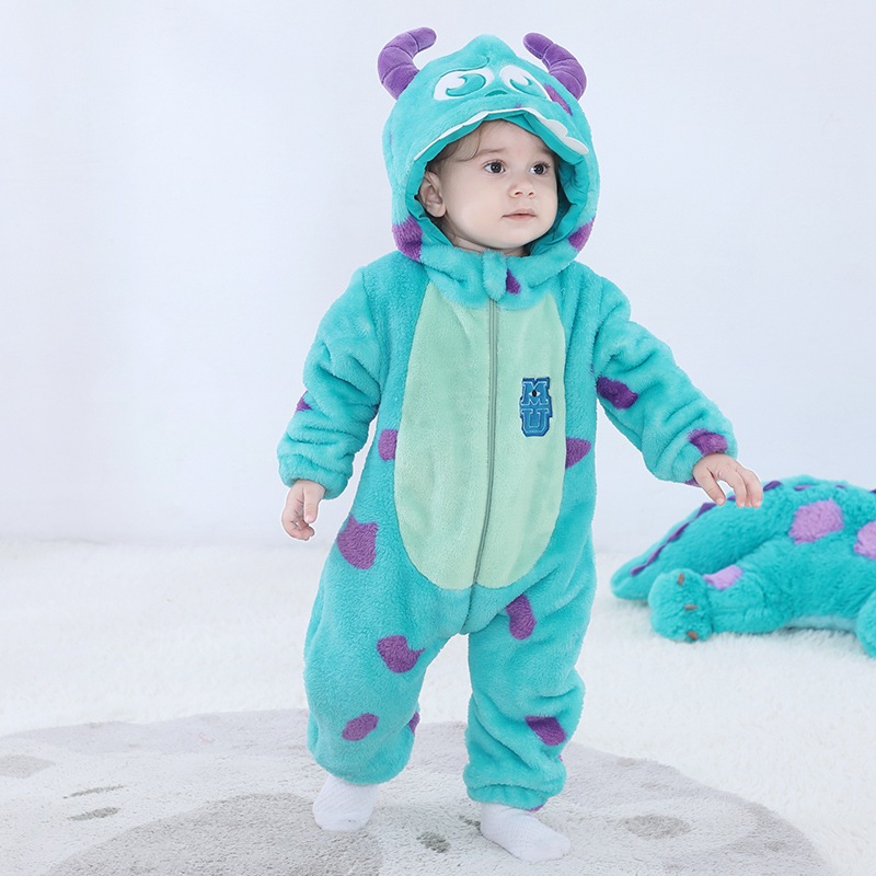 Áo Liền Quần Vải Flannel Cotton Mềm Mại In Hình Gấu Mèo Sullivan Thời Trang Mùa Đông Cho Bé Sơ Sinh
