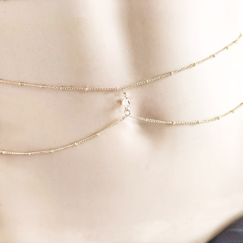 Thời Trang Dây Xích Thắt Lưng Hai Lớp Bằng Đồng Đính Đá Gợi Cảm Cho Nữ