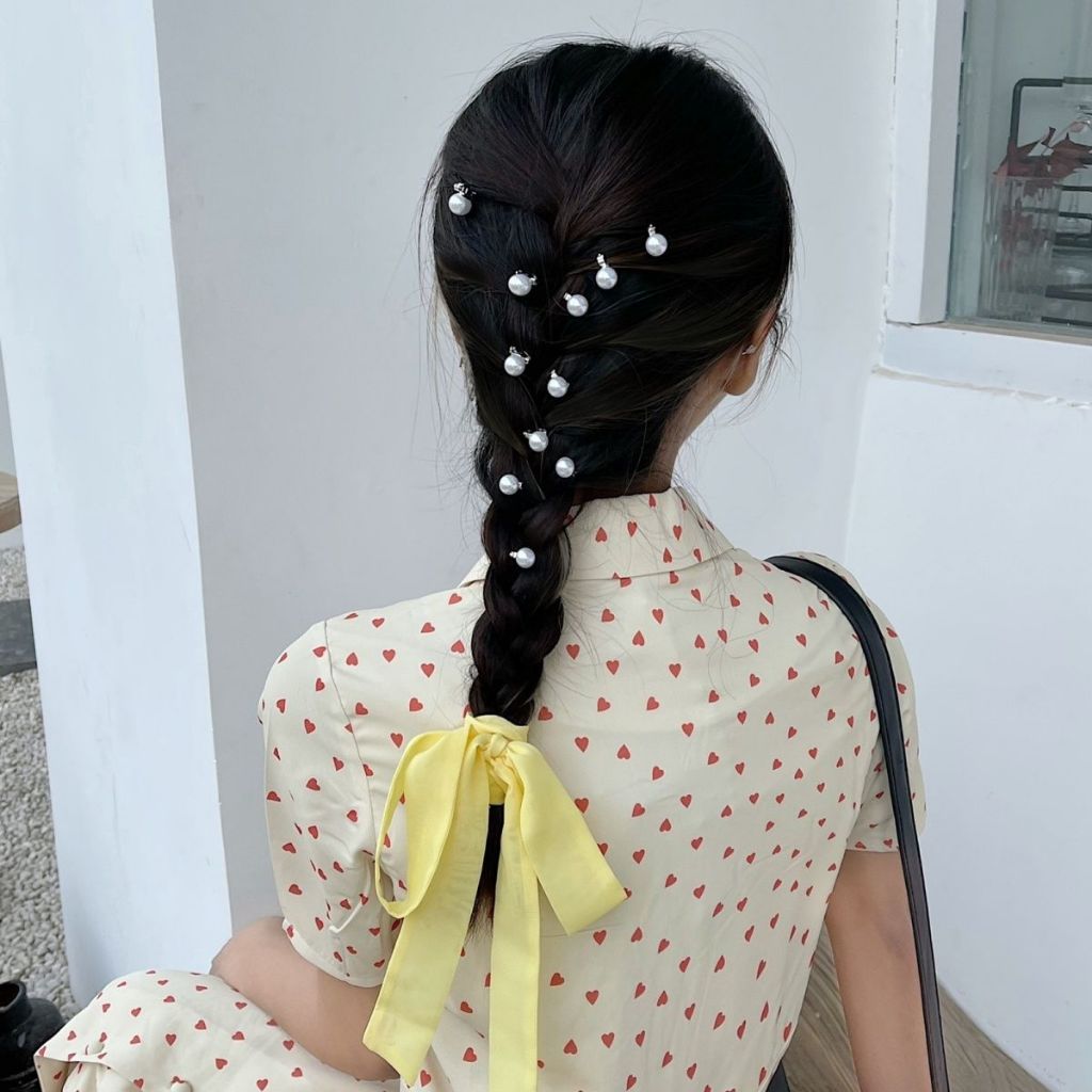 Doudou Kẹp Tóc Tết Bím Đính Ngọc Trai Nhân Tạo 1k