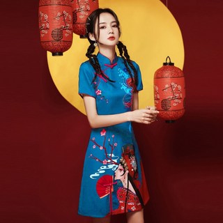 MTMM 💖Lễ hội Xuân💖sườn xám cách tân ngắn cheongsam phong cách Trung Quốc Bản in Kinh kịch MMT10