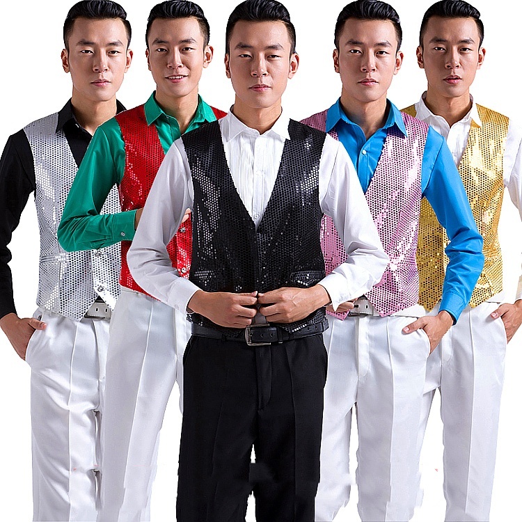 Nam Vàng Sáng Bóng Phù Hợp Với Áo Vest Bling Bling Kim Sa Lấp Lánh Cổ Chữ V Áo Khoác Tiệc Cưới Người