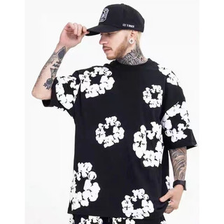 Denim tears american 2024ss foam kapok full print fashion summer loose casual couple short sleeve t-shirt