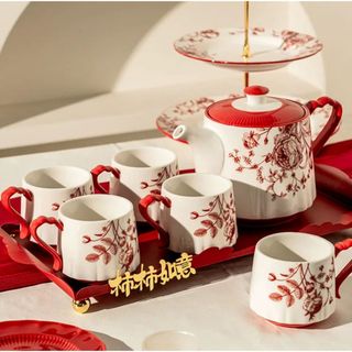 Bộ cốc chén bộ ấm trà / cà phê gốm sứ phong cách retro sang trọng