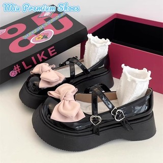 Giày mary jane da đế bằng mũi tròn đính nơ xinh xắn cho nữ