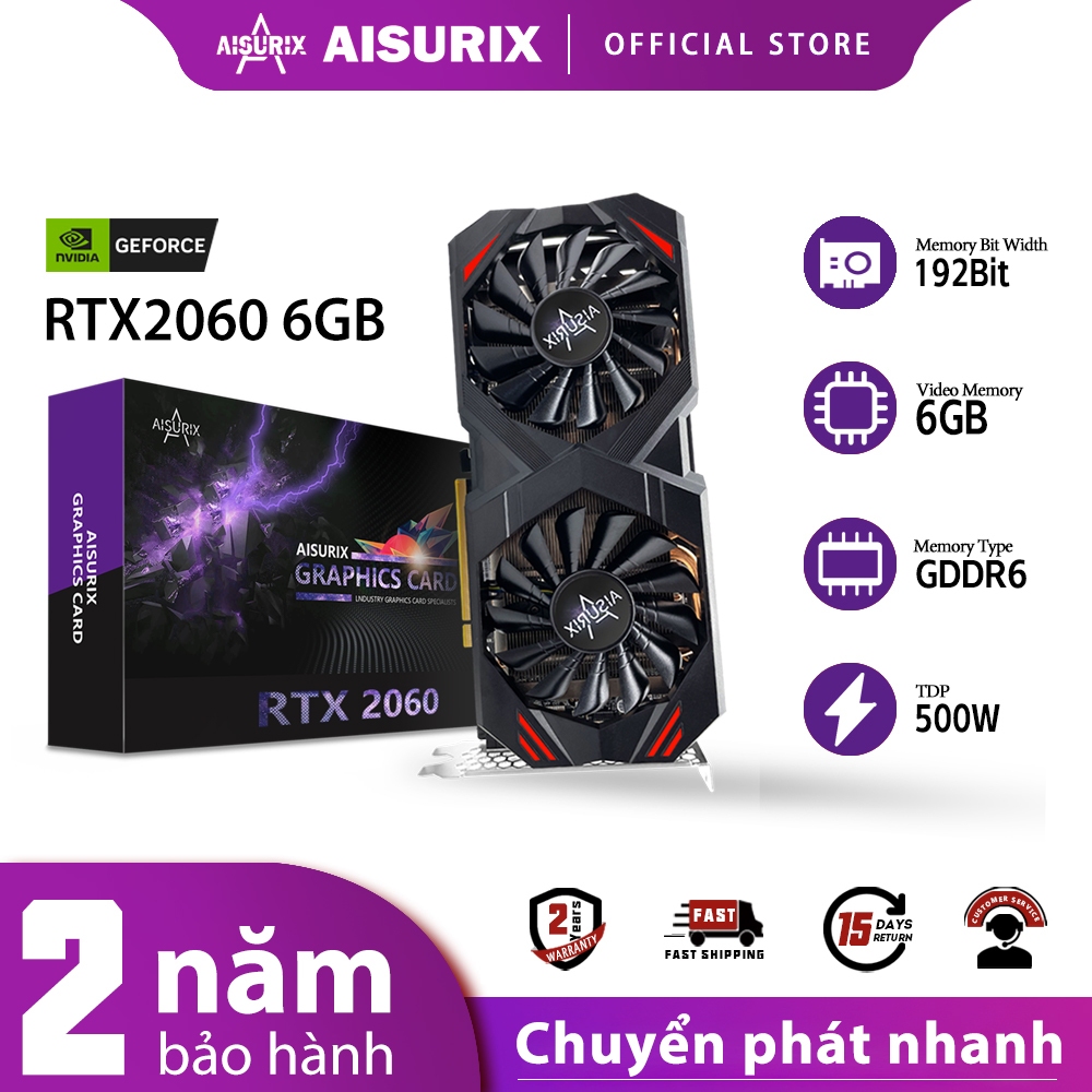 AISURIX VGA Card màn hình RX 2060 6GB AMD Gaming GPU GDDR6 192Bit