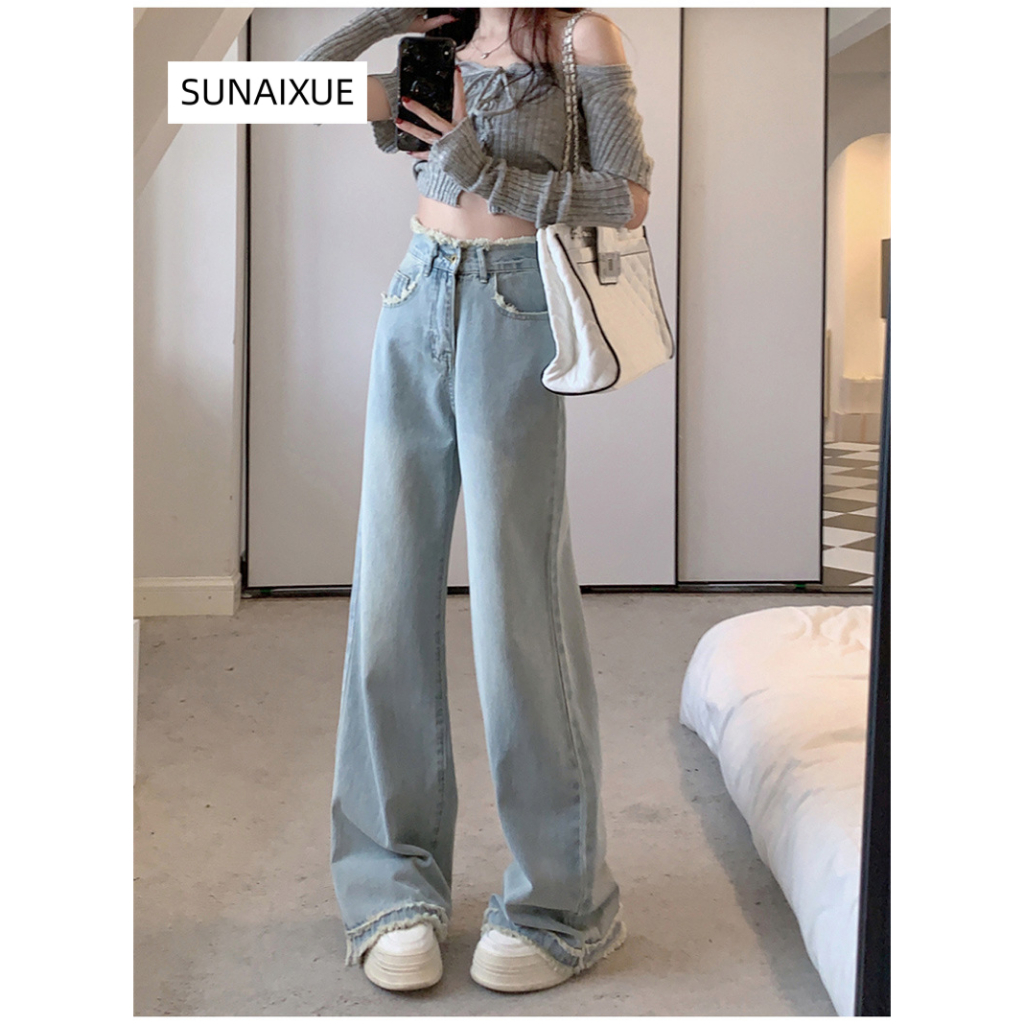 SUNAIXUE quần ống rộng quần nữ jean Stylish Trendy Minimalist Hàn Phong A97L01K