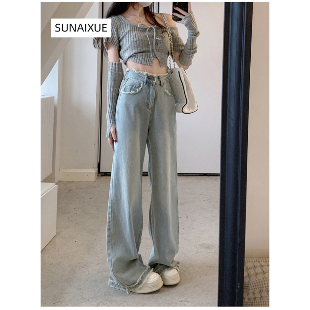 SUNAIXUE quần ống rộng quần nữ jean Stylish Trendy Minimalist Hàn Phong A97L01K