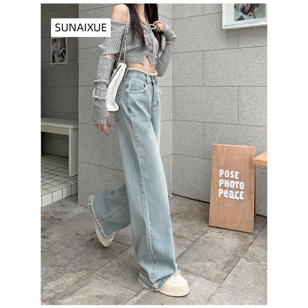 SUNAIXUE quần ống rộng quần nữ jean Stylish Trendy Minimalist Hàn Phong A97L01K