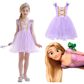 Đầm Hóa Trang Công Chúa Repunzel Tay Ngắn Phối Lưới Lãng Mạn Cho Bé Gái